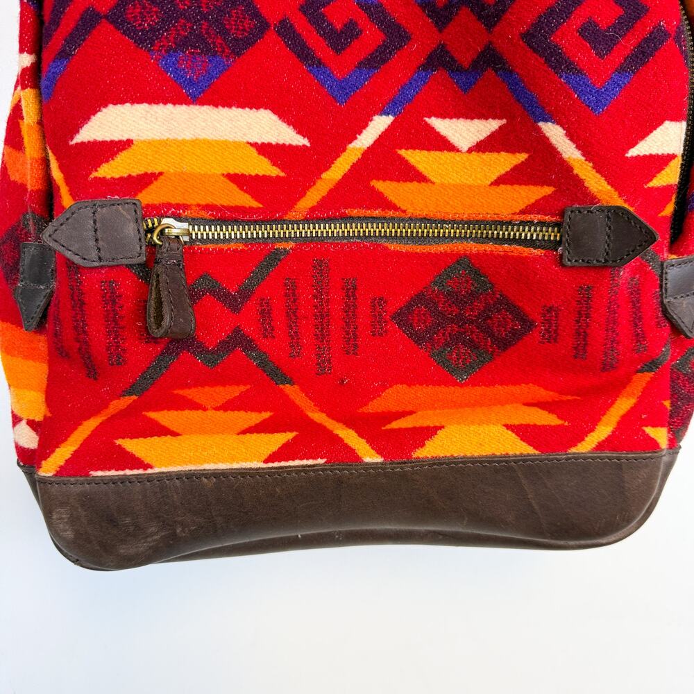 Pendleton Wool Backpack Red Orange Leather - image 2